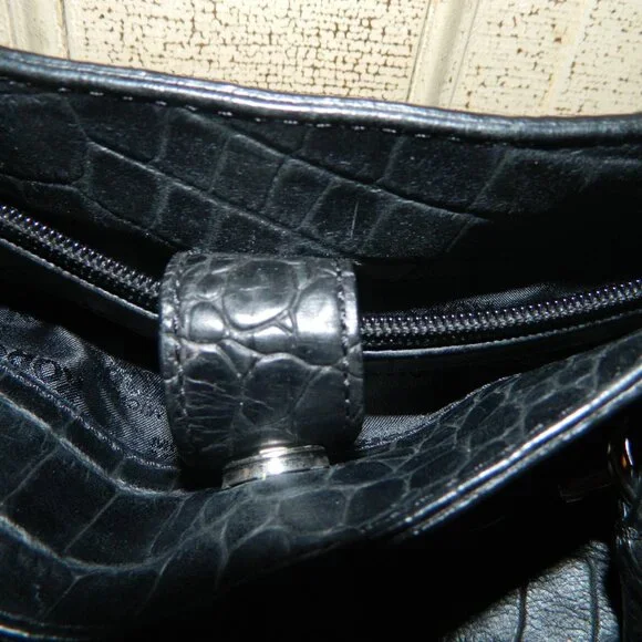 Michael Kors Black Faux Crocodile Embossed Print Handbag Purse - Picture 5 of 11